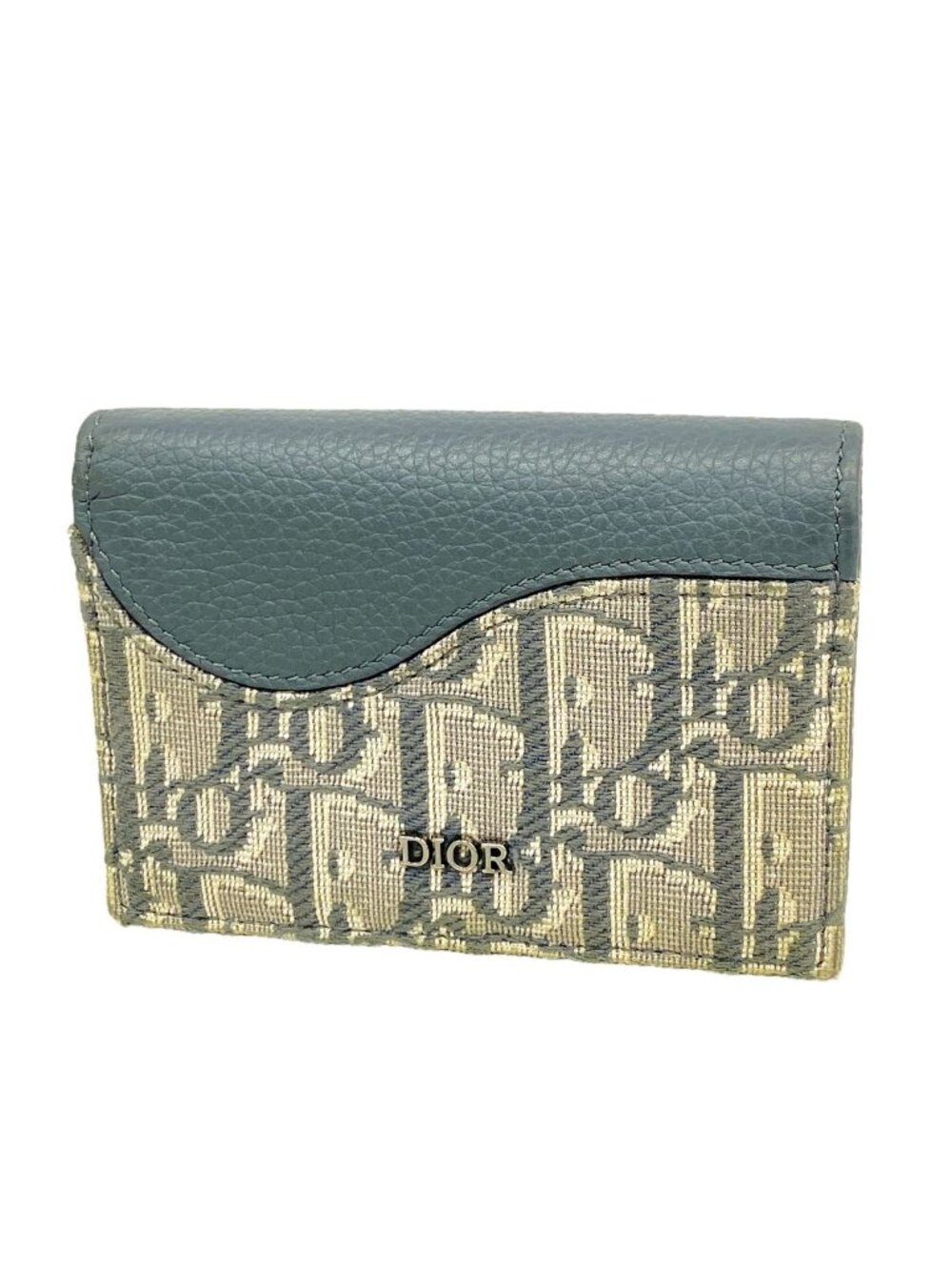 Dior Card Case Oblique Saddle Canvas Leather Gray Silver